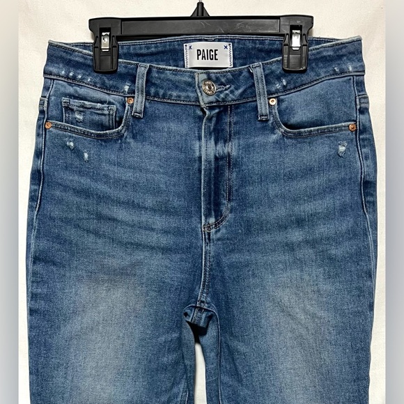 PAIGE Petite Cindy Crop Denim Straight Leg Jeans Medium Wash High Rise Classic - Picture 4 of 11